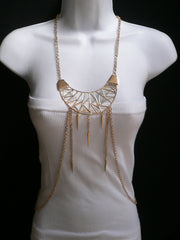 Gold Metal Body Chains Large Moon Geometric Shapes Pendant Long Necklace