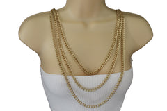 Gold Metal Body Chains Shoulder Front Back Wave Necklace