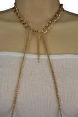 Turquoise Bead Necklace Multi-Strand Gold Metal Body Chain