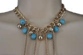 Turquoise Bead Necklace Multi-Strand Gold Metal Body Chain