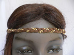 Gold Metal Brown Faux Suede Head Elastic Band Forehead Punk Rock