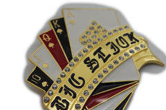 Gold Metal Luck Charm Royal Flush Las Vegas Casino Belt Buckle Men