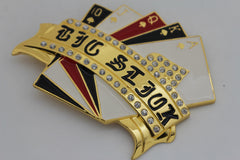 Gold Metal Luck Charm Royal Flush Las Vegas Casino Belt Buckle Men