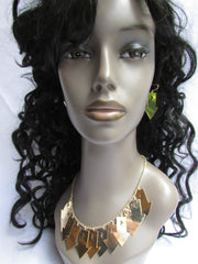 Gold Metal Chain Lightning Arrows Drop Trendy Necklace Earrings Set