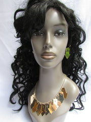 Gold Metal Chain Lightning Arrows Drop Trendy Necklace Earrings Set