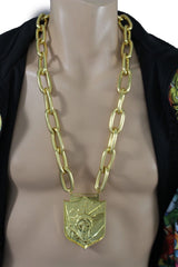 USA Statue Liberty Pendant Long Metal Chain Links Necklace