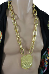 USA Statue Liberty Pendant Long Metal Chain Links Necklace