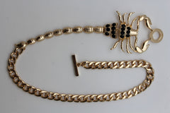 Gold Metal Chain Pearl Bead Choker Short Necklace Silver Black Rhinestones Big Scorpion Pendant