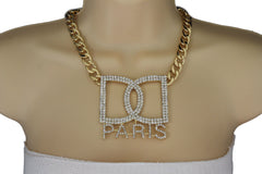 Gold Metal Chains Big D Hand Cuffs Paris Charm Short Necklace