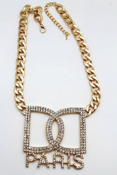 Gold Metal Chains Big D Hand Cuffs Paris Charm Short Necklace