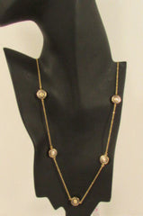 Gold Metal Chains Classic Circles Pendant 40" Long Necklace