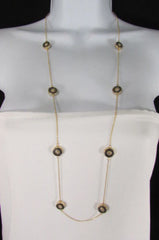 Gold Metal Chains Classic Circles Pendant 40" Long Necklace