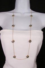 Gold Metal Chains Classic Circles Pendant 40" Long Necklace
