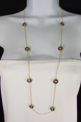Gold Metal Chains Classic Circles Pendant 40" Long Necklace