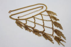Gold Metal Chains Fringes Tassel Stylish Short Necklace