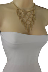 Gold Metal Chains Fringes Tassel Stylish Short Necklace