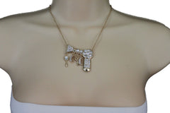 Gold Metal Chains Silver Rhinestones Bead Hair Dresser Beauty Pendant Necklace