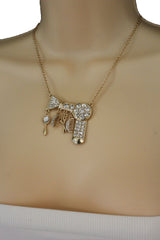 Gold Metal Chains Silver Rhinestones Bead Hair Dresser Beauty Pendant Necklace