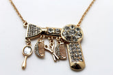Gold Metal Chains Silver Rhinestones Bead Hair Dresser Beauty Pendant Necklace