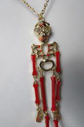 Gold Metal Chains Red Skeleton Body Pendant 13" Long Necklace Halloween Style