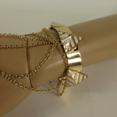 Gold Metal Hand Chain Bracelet Cuff Adjustable Ring Blue Turquoise Blue White Orange Pyramid Style Accessories