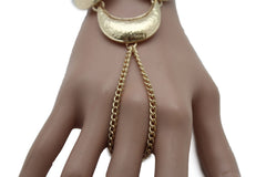 Gold Metal Hand Chain Bracelet Moons Crescent Casual Trendy