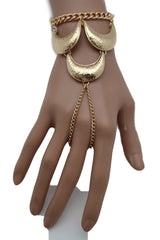 Gold Metal Hand Chain Bracelet Moons Crescent Casual Trendy