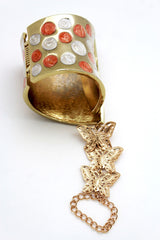 Orange & Polka Dot Cuff with Gold Butterfly Hand Chain