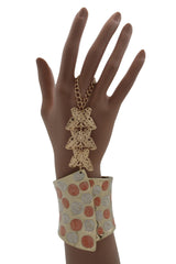 Orange & Polka Dot Cuff with Gold Butterfly Hand Chain