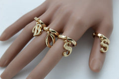 Gold Metal Wide Band 4 Fingers Rings Set BOSS Women Trendy