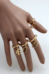 Gold Metal Wide Band 4 Fingers Rings Set BOSS Women Trendy