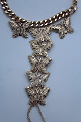 Gold Metal Wrist Bracelet Hand Chain Long Finger Multi Cute Butterfly