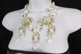 Gold Metals Chains White Or Aqua Blue Multi Trendy Beads Flowers Bib Necklace