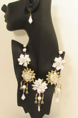 Gold Metals Chains White Or Aqua Blue Multi Trendy Beads Flowers Bib Necklace