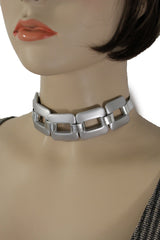 Gold Silver Chunky Chain Thick Links Short Choker Necklace