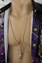 Crucified Jesus Christ Religious Pendant Metal Chain Long Necklace