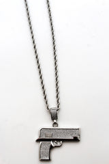 Iced Out Gun Pendant Long Metal Chain Necklace