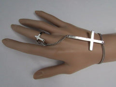 Gold Silver Metal Hand Chain Bracelet 7 1/2" Big Cross Women Trendy