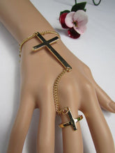Gold Silver Metal Hand Chain Bracelet 7 1/2" Big Cross Women Trendy