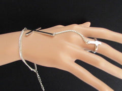 Gold Silver Metal Hand Chain Bracelet 7 1/2" Big Cross Women Trendy