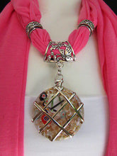 Glass Pendant Pink Soft Fabric Scarf Long Necklace Silver Metal New Women Fashion - alwaystyle4you - 9