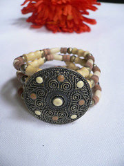 Beige Brown Wood Cream / Brown Bracelet Gold Dots Beads Native Style Fashion New Women Jewelry Accessories - alwaystyle4you - 2