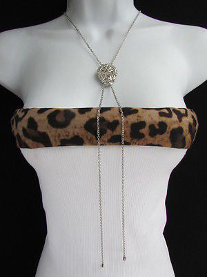 WOMEN SILVER CHAINS FASHION NECKLACE LION HEAD PENDANT 1"/1" EXTRA LONG 22" DROP - alwaystyle4you - 1