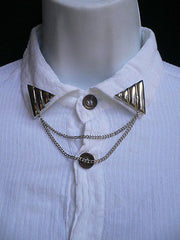 Men Women Silver Triangle Shirt Collar Blouse Tip Chains Rivet Pins Western Punk - alwaystyle4you - 3