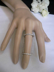 Hot Women Silver Metal Band Elastic Chic Fashion Double Ring Chain Rhinestones - alwaystyle4you - 2