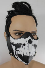Black White Skull Print Muzzle S&M Rave Goth Face Mask Men Halloween Costume Carnival Accessories
