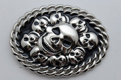 Silver Black Metal Gothic Skulls Skeleton 3D Belt Buckle Women Men Punk
