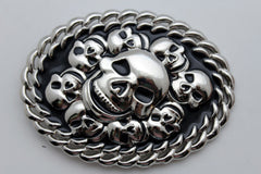 Silver Black Metal Gothic Skulls Skeleton 3D Belt Buckle Women Men Punk