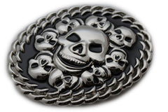 Silver Black Metal Gothic Skulls Skeleton 3D Belt Buckle Women Men Punk