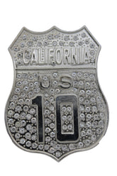 NEW California Interstate I-10 Rhinestone Bling Silver Belt Buckle